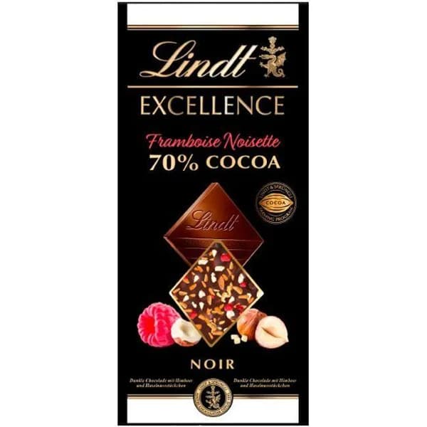 Chocolate raspberry hazelnut LINDT Excellence, tableta 100 g - 0.1 kg - Imagen del producto en Findit