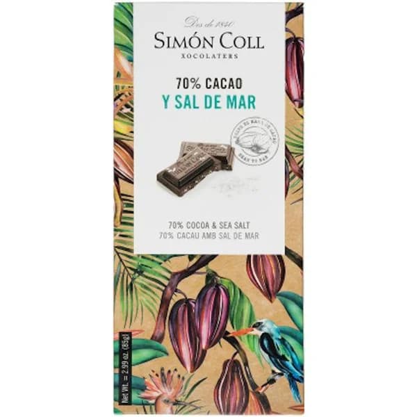 Chocolate 70% cacao con sal de mar SIMON COLL, 85 g - 0.09 kg - Imagen del producto en Findit