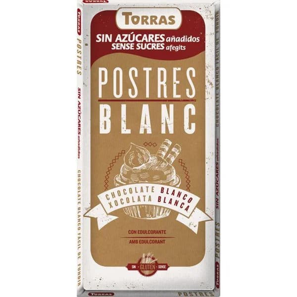 Chocolate blanco sin azúcar para postres TORRAS, tableta 200 g - 0.2 kg - Imagen del producto en Findit