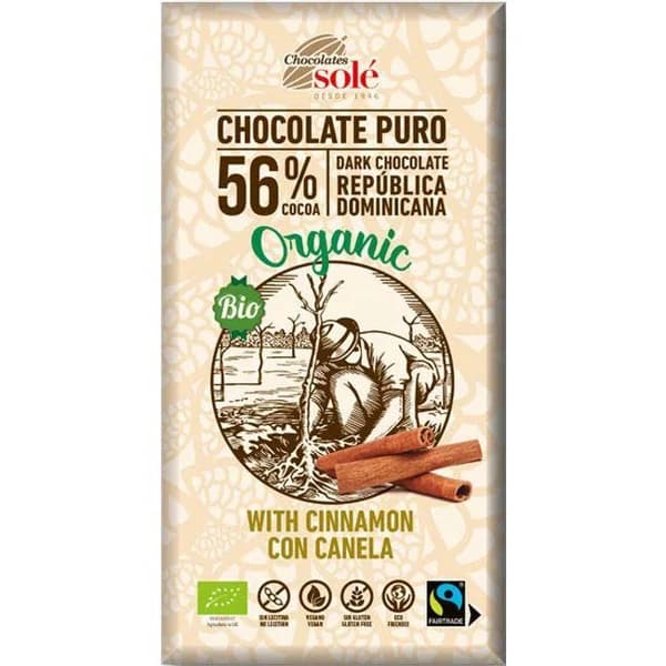 Chocolate negro bio con canela CHOCOLATES SOLÉ, caja 100 g - 0.1 kg - Imagen del producto en Findit
