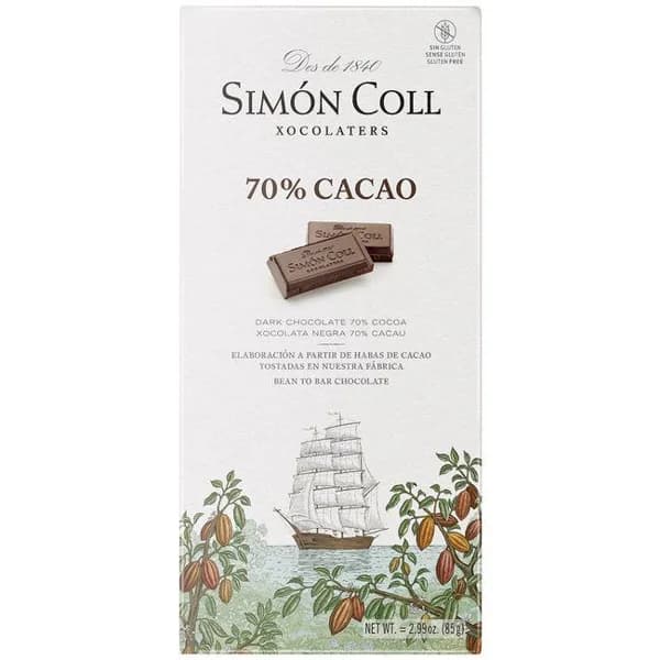 Chocolate 70% Cacao SIMON I COLL, tableta 85 g - 0.09 kg - Imagen del producto en Findit