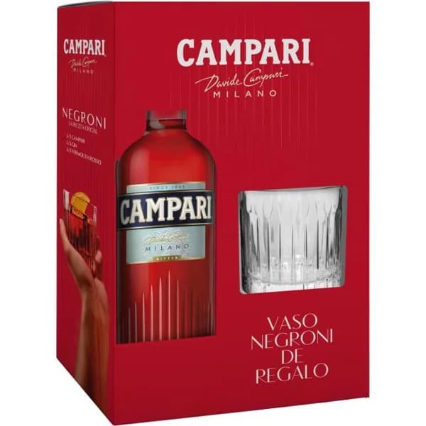 Bitter CAMPARI, botella 70 cl + Vaso Negroni - 1 ud - Imagen del producto en Findit