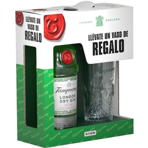 Ginebra TANQUERAY LONDON, botella 70 cl + Vaso - 1 ud - Imagen del producto en Findit