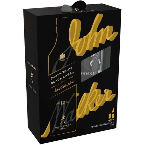 Whisky JOHNNIE WALKER Black 70 cl + vaso - 1 ud - Imagen del producto en Findit