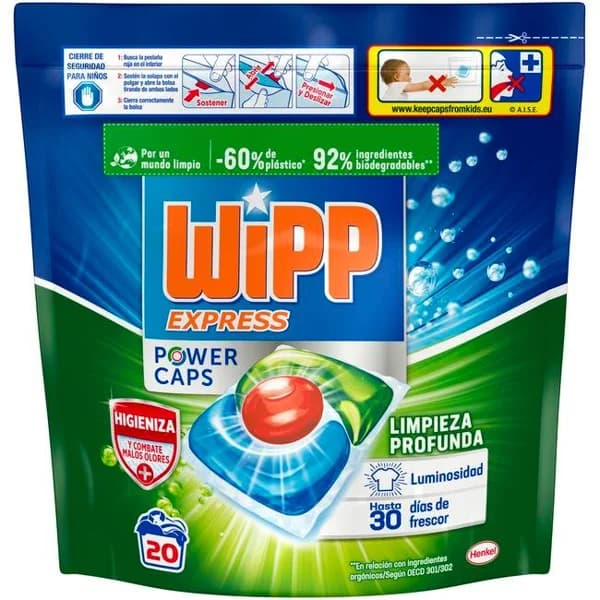 Detergente en cápsulas limpieza profunda WIPP, bolsa 20 dosis - 20 ud - Imagen del producto en Findit
