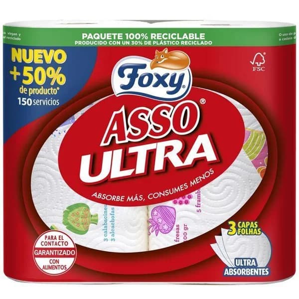 Papel de cocina FOXY ASSO ULTRA, paquete 2 rollos - 2 ud - Imagen del producto en Findit
