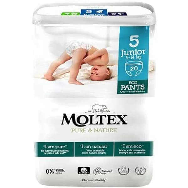 Pants 9-14 kg Talla 5 MOLTEX Pure&Nature, paquete 20 uds - 20 ud - Imagen del producto en Findit