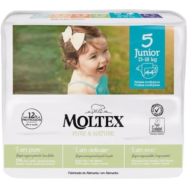 Pañal 13-18 kg Talla 5 MOLTEX Pure&Nature, paquete 44 uds - 44 ud - Imagen del producto en Findit