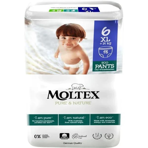 Pants +14 kg Talla 6 MOLTEX Pure&Nature, paquete 18 uds - 18 ud - Imagen del producto en Findit