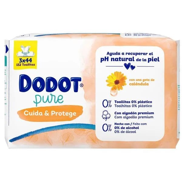 Toallitas de bebé con calendula DODOT, pack 3x44 uds - 132 ud - Imagen del producto en Findit