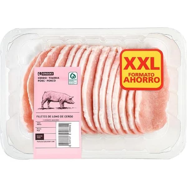 Filetes lomo cerdo formato ahorro XXL EROSKI, bandeja aprox. 1.2 kg - 1.2 kg - Imagen del producto en Findit