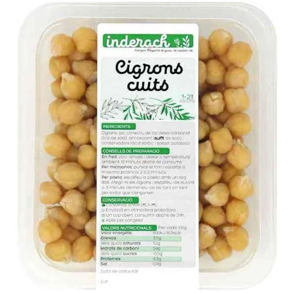 Garbanzos cocidos INDERACH, bandeja 250 g - 0.25 kg - Imagen del producto en Findit