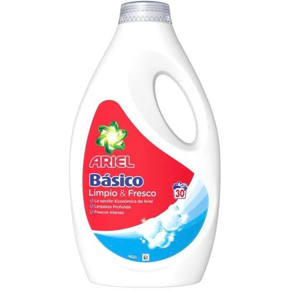 Detergente líquido ARIEL BÁSICO, garrafa 30 dosis - 30 ud - Imagen del producto en Findit