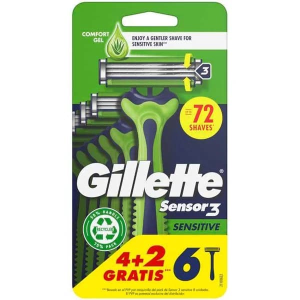Máquina sensor 3 sens GILLETTE, pack 4+2 uds - 1 ud - Imagen del producto en Findit