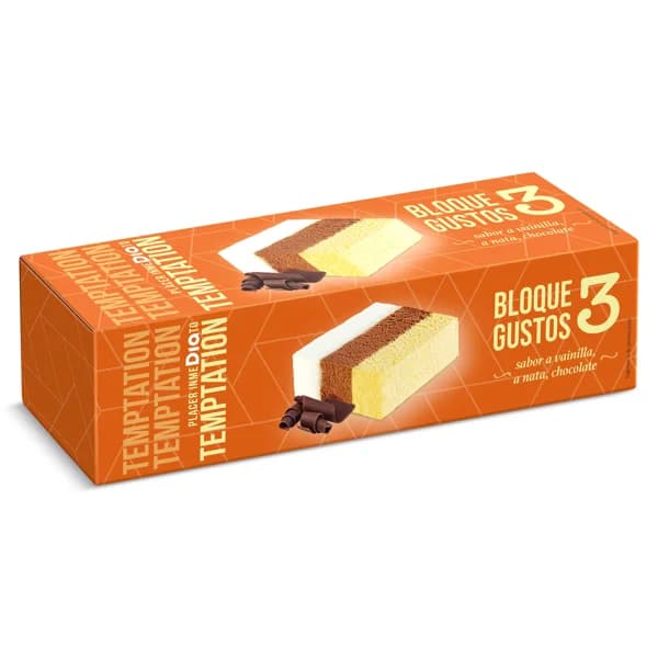 Helado bloque tres sabores Temptation de Dia caja 523 g - 0.52 kg - Imagen del producto en Findit