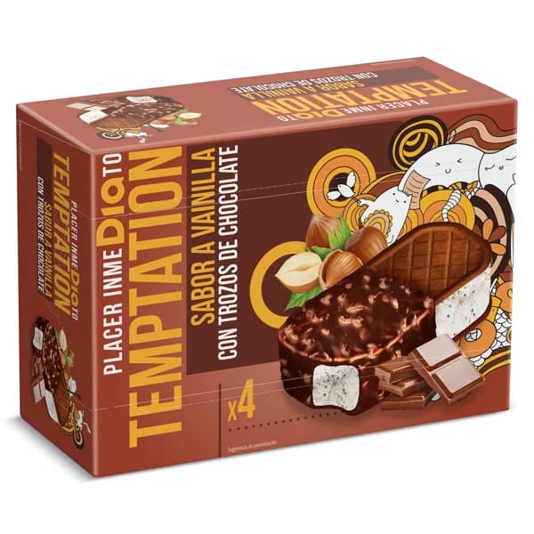 Helado sandwich maxi duo 4 unidades Temptation de Dia caja 400 g - 0.4 kg - Imagen del producto en Findit