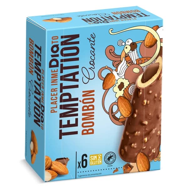 Helado bombón crocante 6 unidades Temptation de Dia estuche 378 g - 0.38 kg - Imagen del producto en Findit