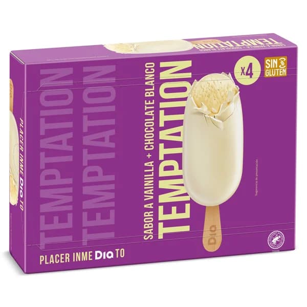 Helado bombón chocolate blanco 4 unidades Temptation de Dia caja 336 g - 0.34 kg - Imagen del producto en Findit