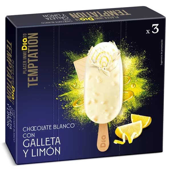 Helado bombón de limón 3 unidades Temptation de Dia caja 195 g - 0.2 ud - Imagen del producto en Findit