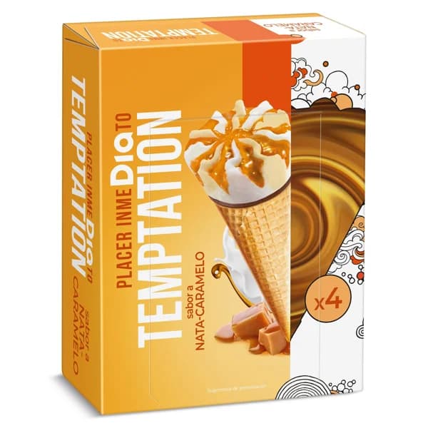 Helado cono nata y caramelo 4 unidades Temptation de Dia caja 272 g - 0.27 kg - Imagen del producto en Findit