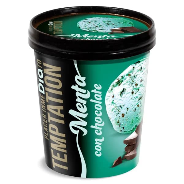 Helado de menta con virutas de chocolate Temptation de Dia tarrina 350 g - 0.35 kg - Imagen del producto en Findit