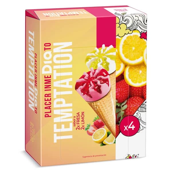 Helado cono fresa o limón 4 unidades Temptation de Dia caja 272 g - 0.27 kg - Imagen del producto en Findit