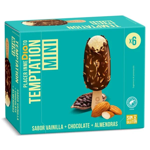 Helado mini bombón almendrado 6 unidades Temptation de Dia caja 216 g - 0.22 kg - Imagen del producto en Findit