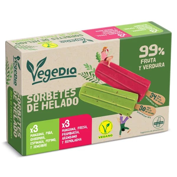 Helado de sorbete de frutas y verduras 6 unidades Vegedia caja 312 g - 0.31 ud - Imagen del producto en Findit