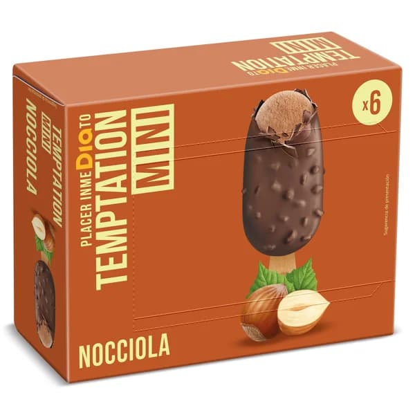 Helado mini bombón nocciola 6 unidades Temptation de Dia caja 228 g - 0.35 kg - Imagen del producto en Findit