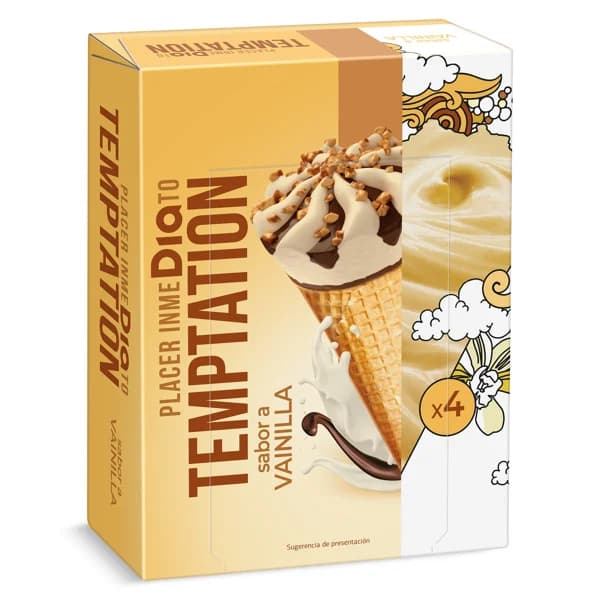 Helado cono vainilla 4 unidades Temptation de Dia caja 272 g - 0.27 kg - Imagen del producto en Findit