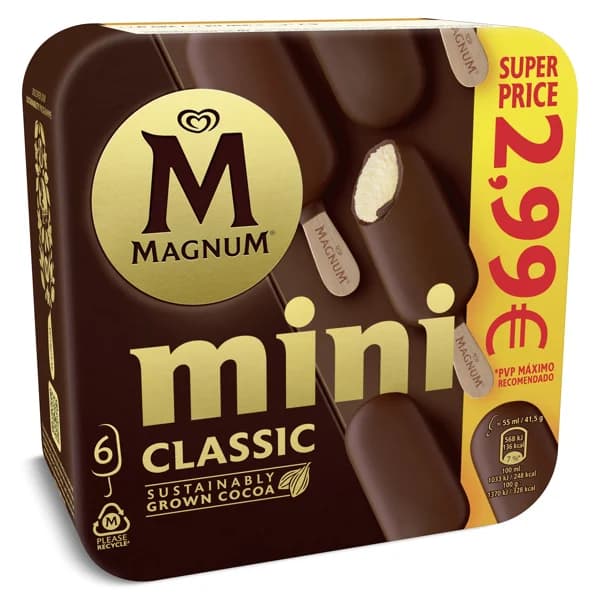 Helado mini bombón classic 6 unidades Magnum caja 252 g - 0.25 kg - Imagen del producto en Findit