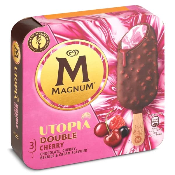 Helado bombón doble cherry Utopía 3 unidades Magnum caja 213 g - 0.21 kg - Imagen del producto en Findit