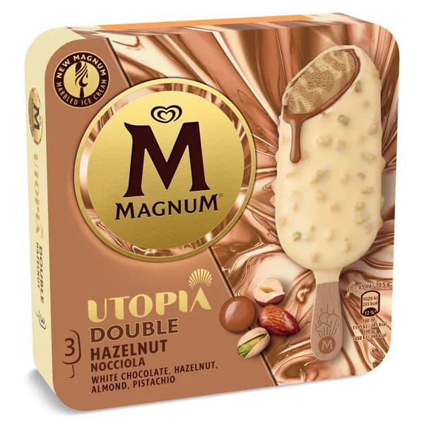 Helado bombón doble avellana Utopía 3 unidades Magnum caja 213 g - 0.21 ud - Imagen del producto en Findit