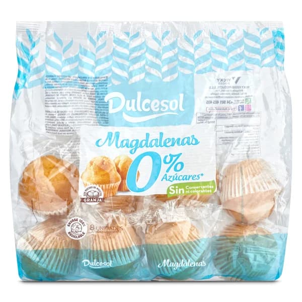 Magdalenas 0% azúcares añadidos Dulcesol bolsa 240 g - 0.24 kg - Imagen del producto en Findit