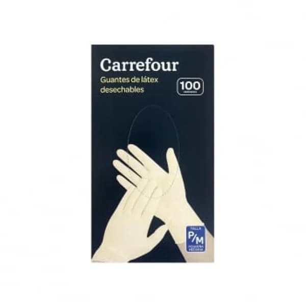100 Guantes desechables de Látex Carrefour  P/M - Blanco - 98.17 ud - Imagen del producto en Findit