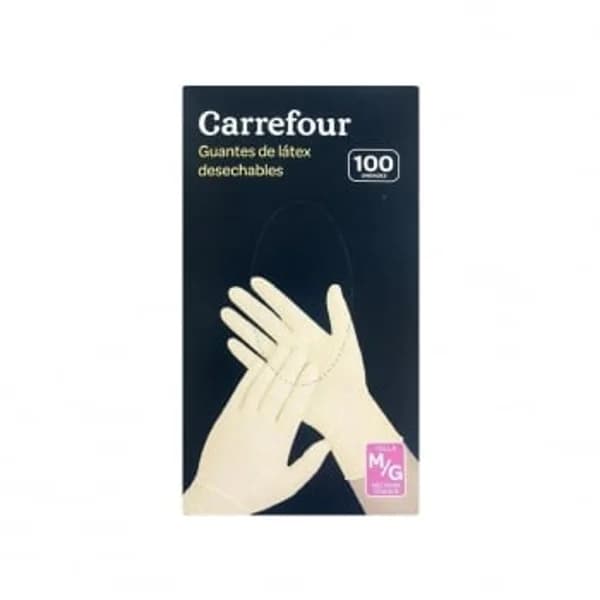 100 Guantes desechables de Látex Carrefour  M/G - Blanco - 98.17 ud - Imagen del producto en Findit