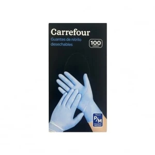 100 Guantes desechables de Nitrilo Carrefour  P/M - Azul - 99.86 ud - Imagen del producto en Findit