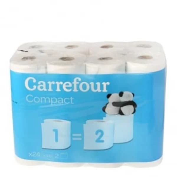Papel higiénico compact doble rollo Carrefour 24 rollos. - 23.97 ud - Imagen del producto en Findit