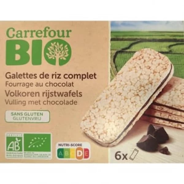 Galletas de arroz inflado rellenas de chocolate ecológicas Carrefour Bio sin gluten 120 g. - 0.12 kg - Imagen del producto en Findit