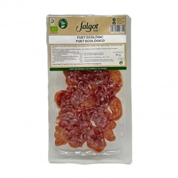 Fuet ecológico en lonchas Salgot sin gluten y sin lactosa 80 g - 0.08 kg - Imagen del producto en Findit