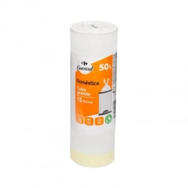 Bolsa Basura Auto cierre para Cubo Grande de Plástico Reciclado 50L 15 ud CARREFOUR ESSENTIAL - Blanco - 14.55 ud - Imagen del producto en Findit