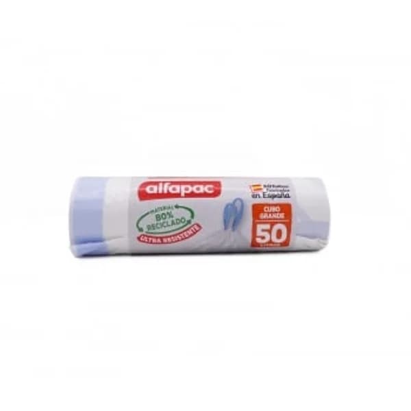Bolsas de Basura Autocierre 80% Reciclado 50L 10 ud ALFAPAC - Blanco - 10 ud - Imagen del producto en Findit