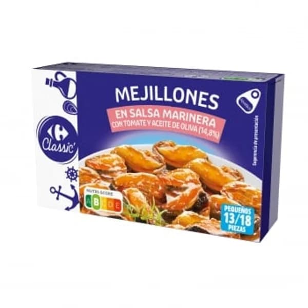 Mejillones en salsa marinera con tomate y aceite de oliva Carrefour Classic 69 g. - 0.07 kg - Imagen del producto en Findit