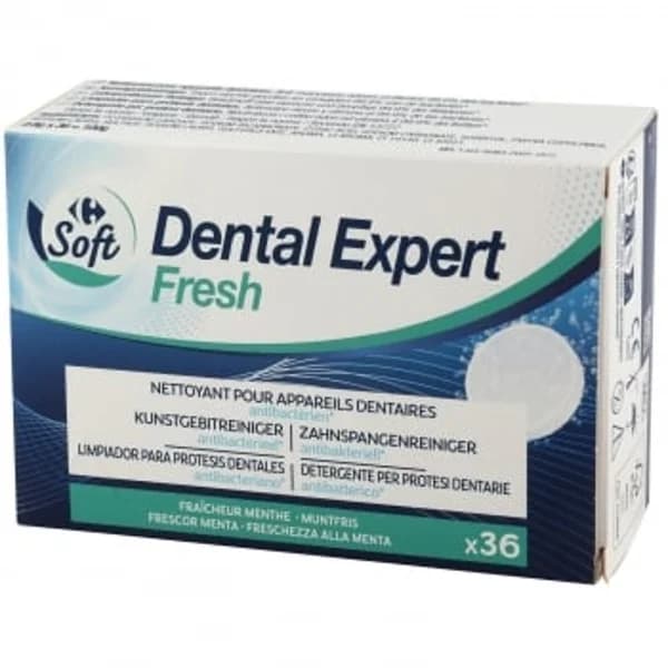 Tabletas limpiadoras para prótesis dentales antibacteriana frescor menta Carrefour Soft 36 ud. - 34.38 ud - Imagen del producto en Findit