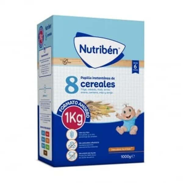 Papilla infantil desde 6 meses 8 cereales sin azúcar añadido Nutribén sin aceite de palma 1 kg. - 1 kg - Imagen del producto en Findit
