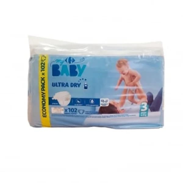 Pañales Carrefour Baby Ultra Dry Talla 3 (4-9 kg) 102 ud. - 99.69 ud - Imagen del producto en Findit