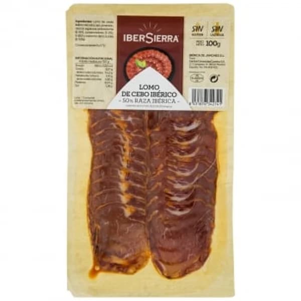 Lomo de Cebo Ibérico 50% Raza Ibérica en lonchas IberSierra sin gluten y sin lactosa 100 g - 0.1 kg - Imagen del producto en Findit