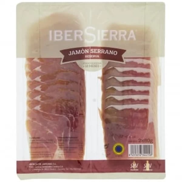 Jamón Serrano Reserva en lonchas IberSierra sin gluten y sin lactosa pack de 2unidades de 80 g - 0.16 kg - Imagen del producto en Findit