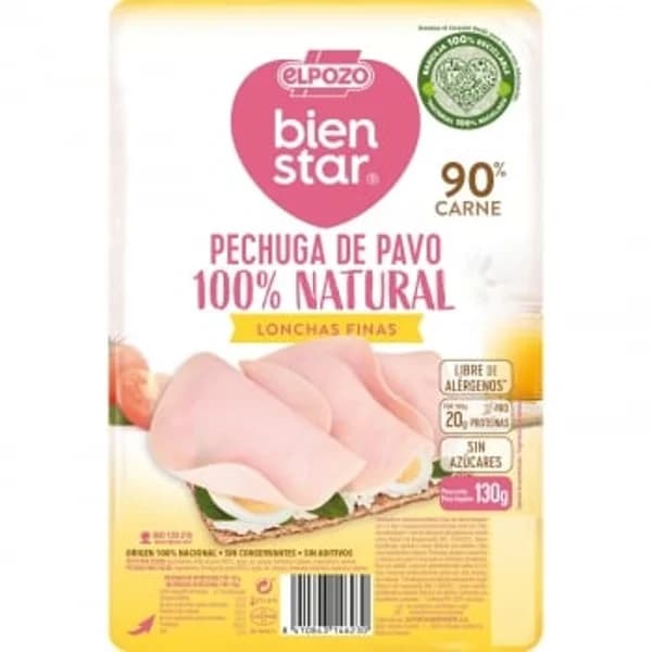 Pechuga de Pavo 100% Natural en lonchas finas El Pozo 130 g - 0.12 kg - Imagen del producto en Findit