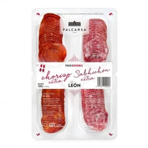 Chorizo Extra y Salchichón Extra de León en lonchas Palcarsa pack de 4 unidades de 30 g - 1 ud - Imagen del producto en Findit